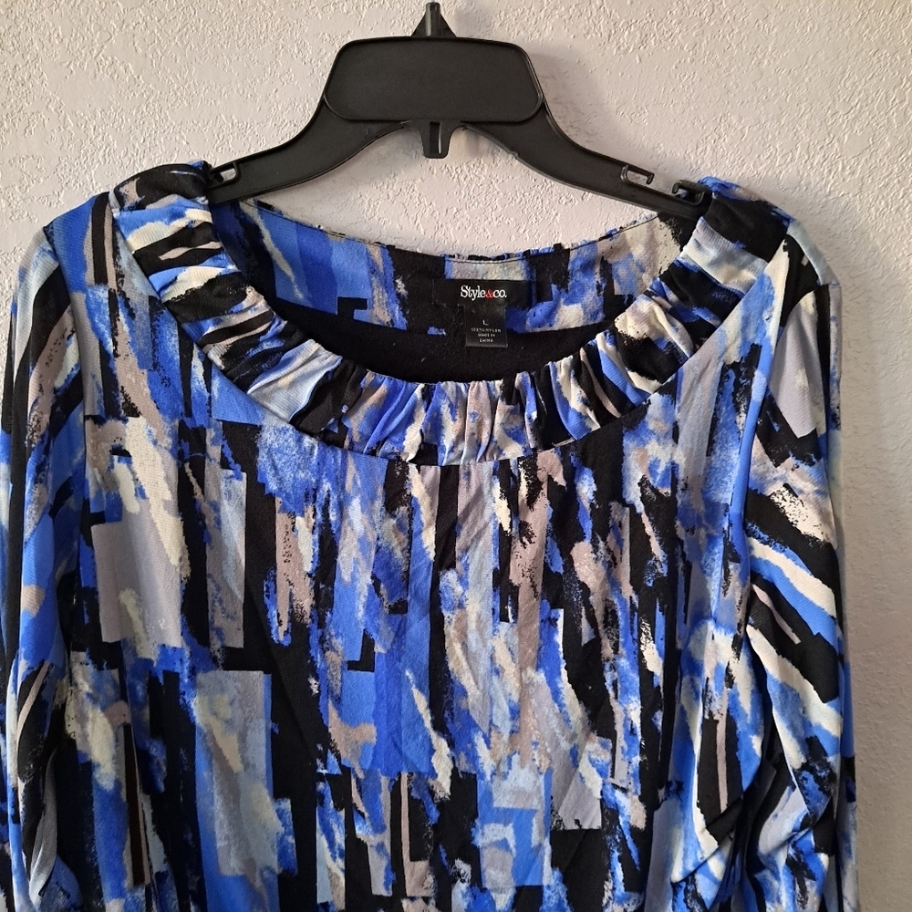 Style&Co. Blue and Black Print Top - Picture 2 of 5